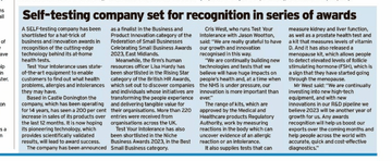 Self-testing company set for recognition in series of awards